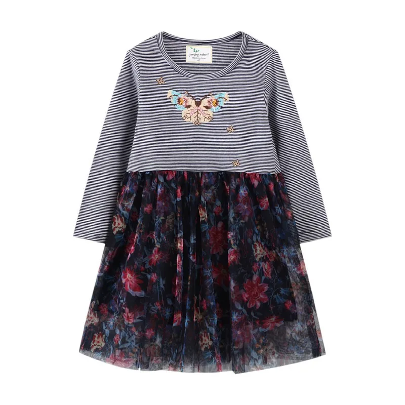 

Girls Princess Dresses Kids Cartoon Butterfly Vestidos Children Autumn Dress Kids Dress for Girls Long Sleeve Stripes Dresses