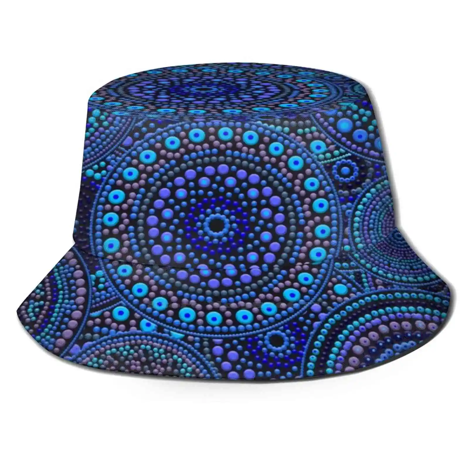 Dot Art Circles Blues Korean Ladies Outdoor Sun Hat Bucket Cap Circle Art Dot Art Pinart Dot Painting Rt Dot Technique Ethnic