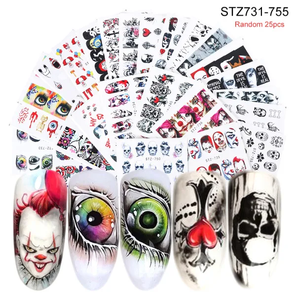 STZ731-755 25pcs Набор наклеек для ногтей переводные наклейки для воды смешанный дизайн цветок животное слайдер для маникюра ногтей украшение татуировки Советы LA830 - Цвет: STZ731-755 25pcs