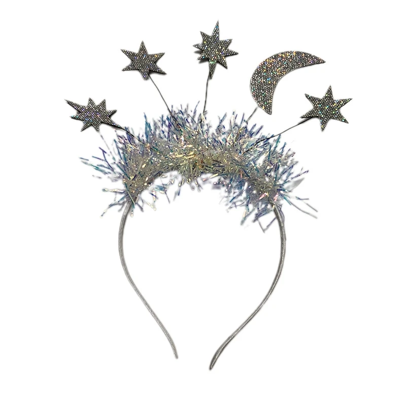 

Glitter Moon Stars Hair Hoop New Year Sequins Headbands Christmas Party Favors Tinsel Photo Props Holiday Supplies