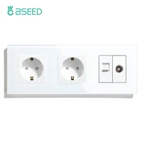 bseed double wall plug tv computer with eu russia standard socket crystal glass panel white black home improvement