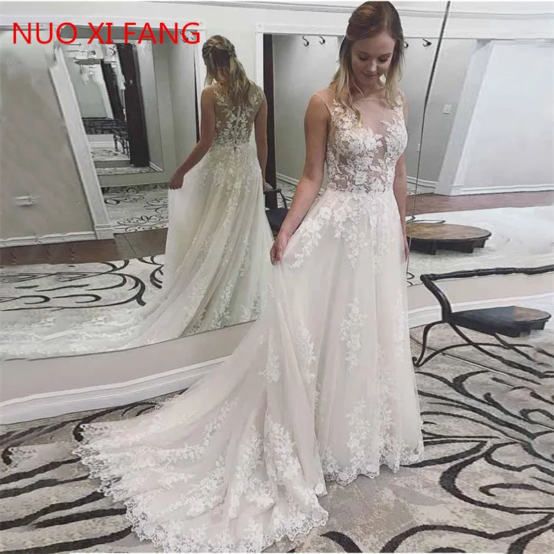 

NUOXIFANG vestidos de novia Elegant Off the Shoulder Wedding Dresses Ball Gown Modest Long Sleeve Appliqued Tulle Bride Dress