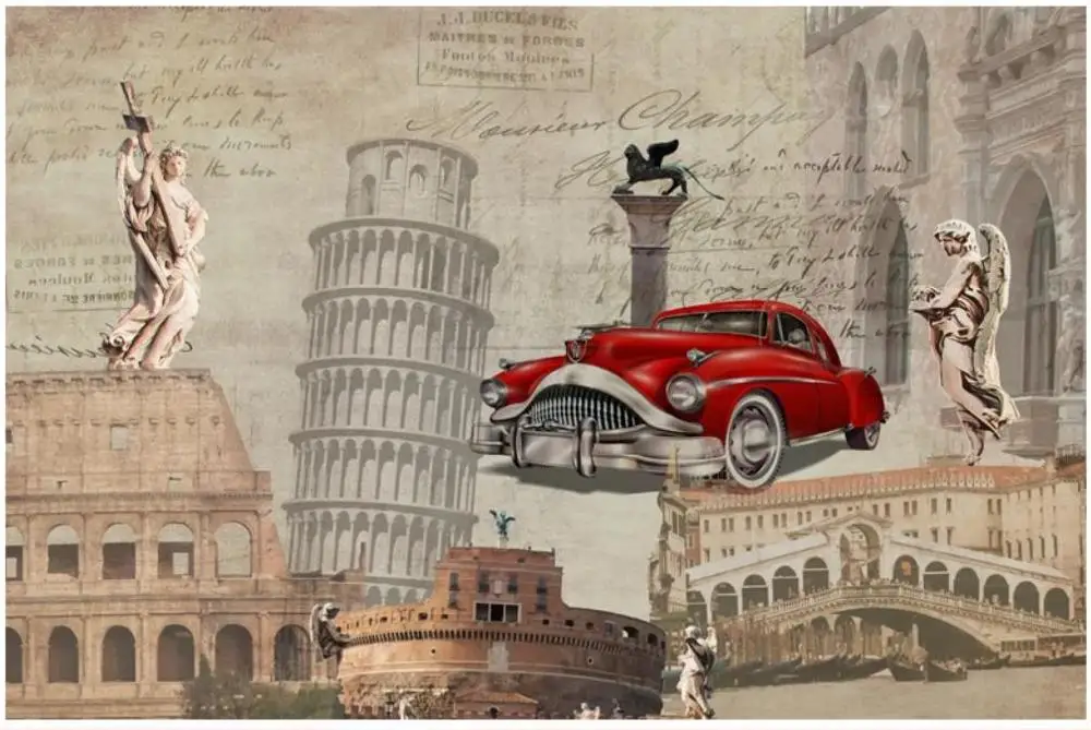 Настенные фотообои на заказ 3d мурали для стен 3D Европейский ностальгический винтажный автомобиль Английский фоновый муран.