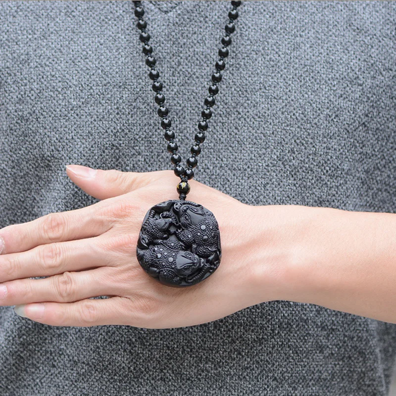 Прямая поставка Мужская подвеска на ожерелье обсидиановый 3D кулон в виде лягушки