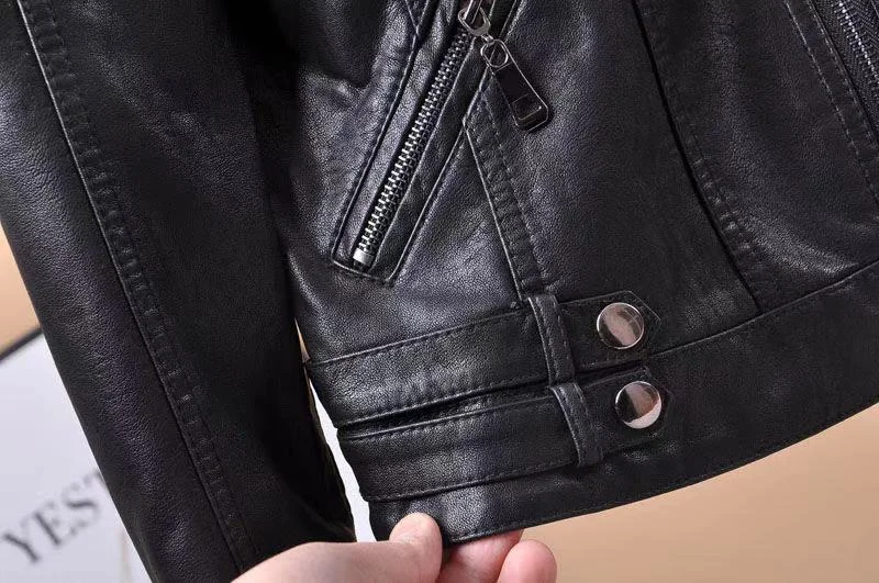 Chaqueta de cuero coreano con cremallera para motocicleta, Chaqueta corta de cuero PU negro, primavera y otoño, 2021