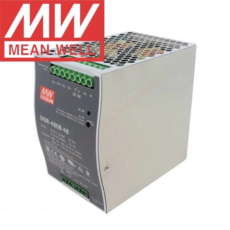 Оригинал Mean Well Φ Din Rail типа Meanwell 48 В постоянного тока/10 А/480 Вт, Φ конвертер, вход 16,8 ~ В постоянного тока