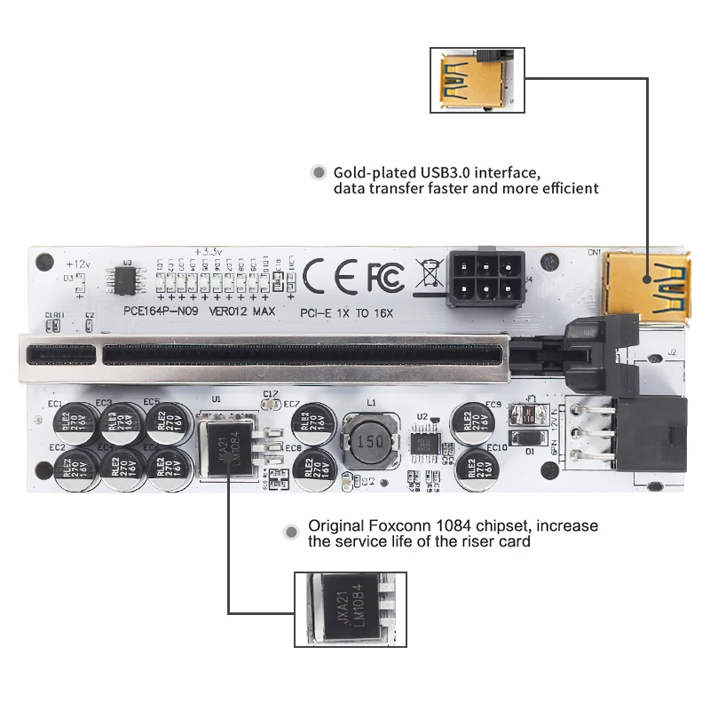 Новейший Майнинг-Райзер VER012 MAX USB 3.0 PCI-E Райзер VER 012 Экспресс 1X 16x Райзер-Райзер