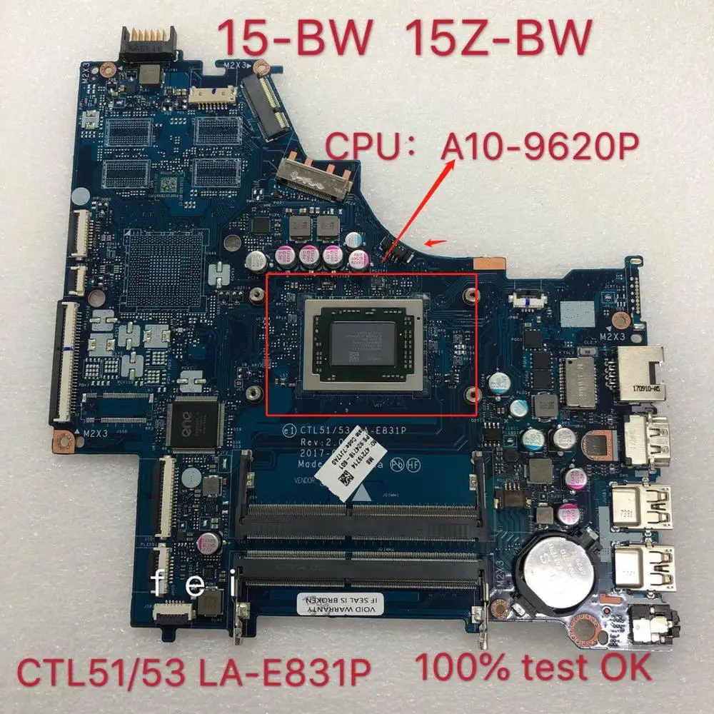 

Ctl51/53 LA-E831P para hp 15-BW 15z-BW placa-mãe mainboard portátil 924718-601 cpu: A10-9620P ddr4 100% teste ok