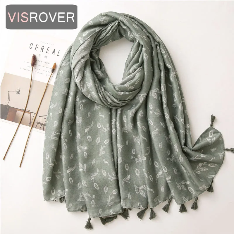 

VISROVER 2020 New Green Tree Printing Viscose Autumn Scarf Women Fashion Winter Green Tree Scarf Shawls Hijab Gift Wholesales