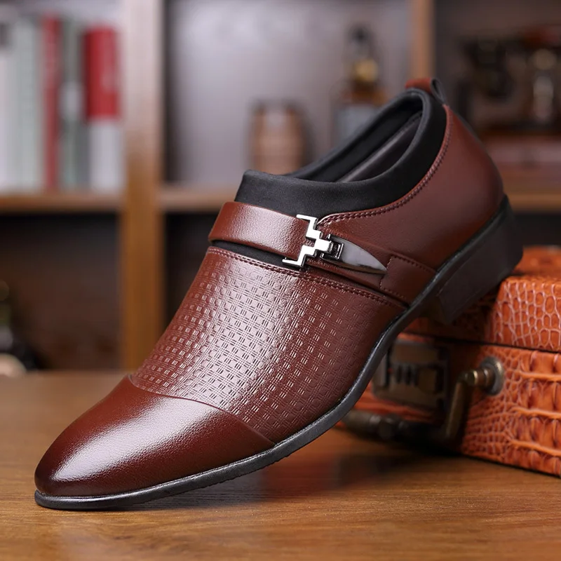 

Hot New British Men's Slip On Split Leather Pointed Toe Shoe Men Dress Shoes Business Wedding Oxfords Formal Shoes For Male