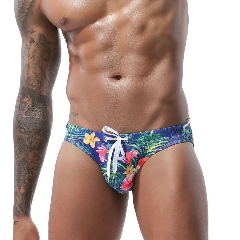 Мужская одежда для плавания с цветочным леопардовым принтом трусы низкой талией