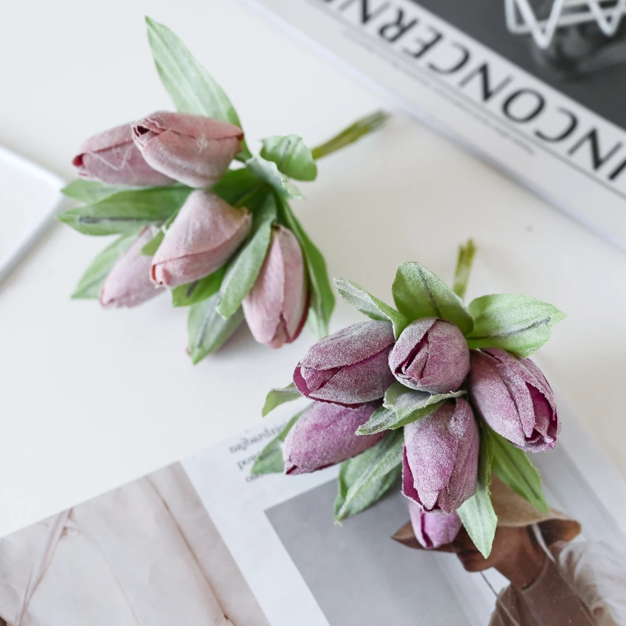 6PCS Silk Tulip Bouquet Powder Vase for Home Party Festive Decoration Wedding Decorative Wreaths Christmas Artificial Flowers - купить по