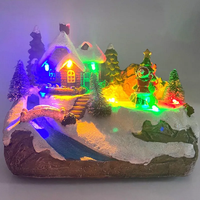 

Christmas Kids Gift Holiday Luminescent LED Lighting House Decoration with Music Xmas Village Cottage Town Building Ornament