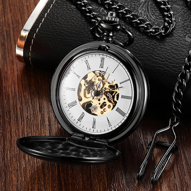 Vintage Unisex Fashion Mechanical Pocket Watch Men Hand Wind Simple Pocket & Fob Watch Luxury Male Clock Chain images - 6