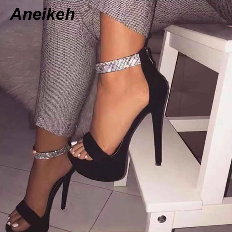 Aneikeh/Новинка года; Босоножки на платформе и высоком каблуке 14,5 см; летние пикантные вечерние босоножки-гладиаторы с ремешком на щиколотке и открытым носком; женская обувь; размер 42