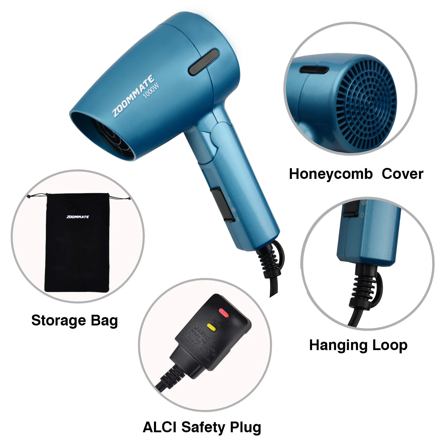 ZOOMMATE 125 В Мини Дорожный фен 1000 Вт Складная ручка с мешком горячая и крутая 2