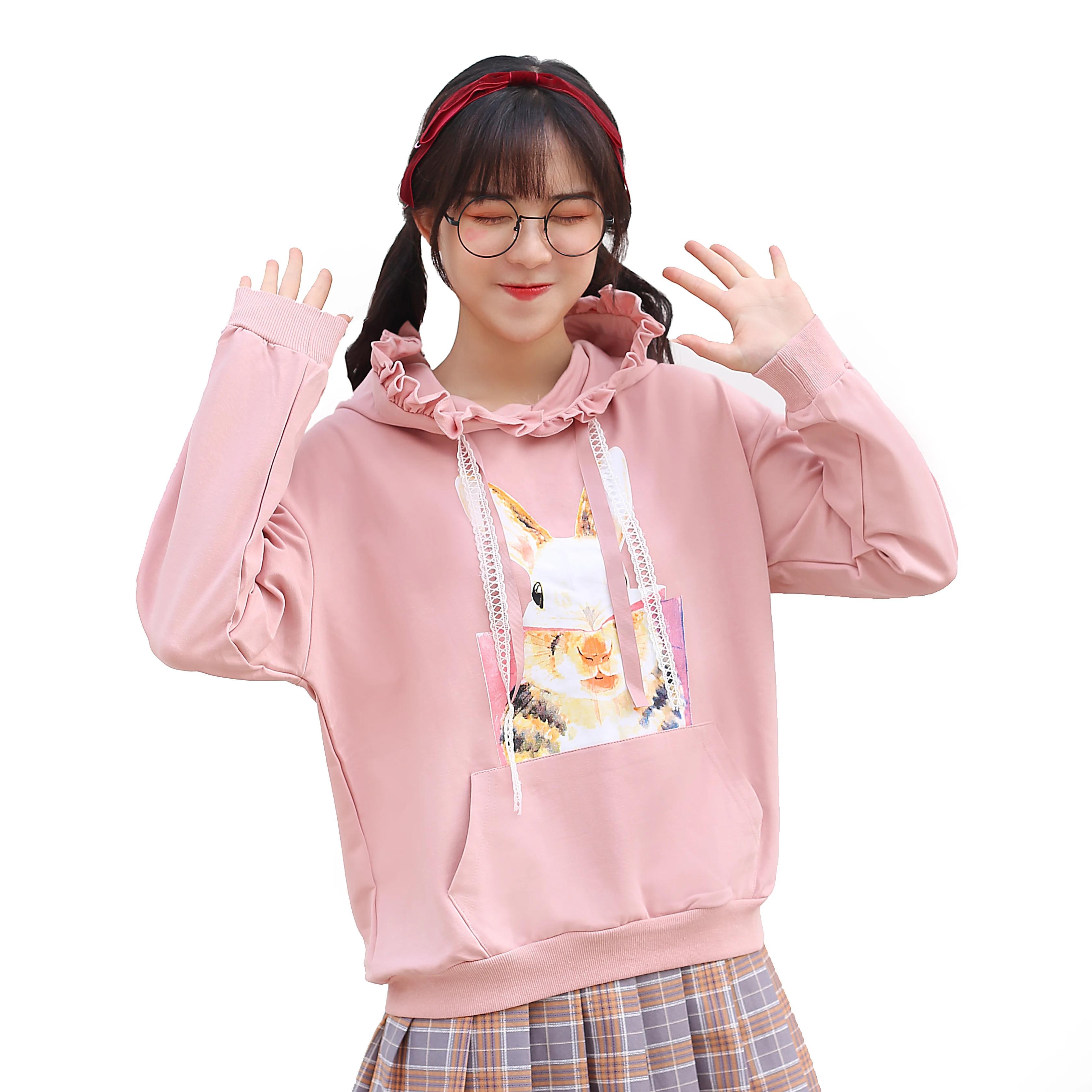 Милый женский свитер с кроликом Корейская симпатичная розовая толстовка