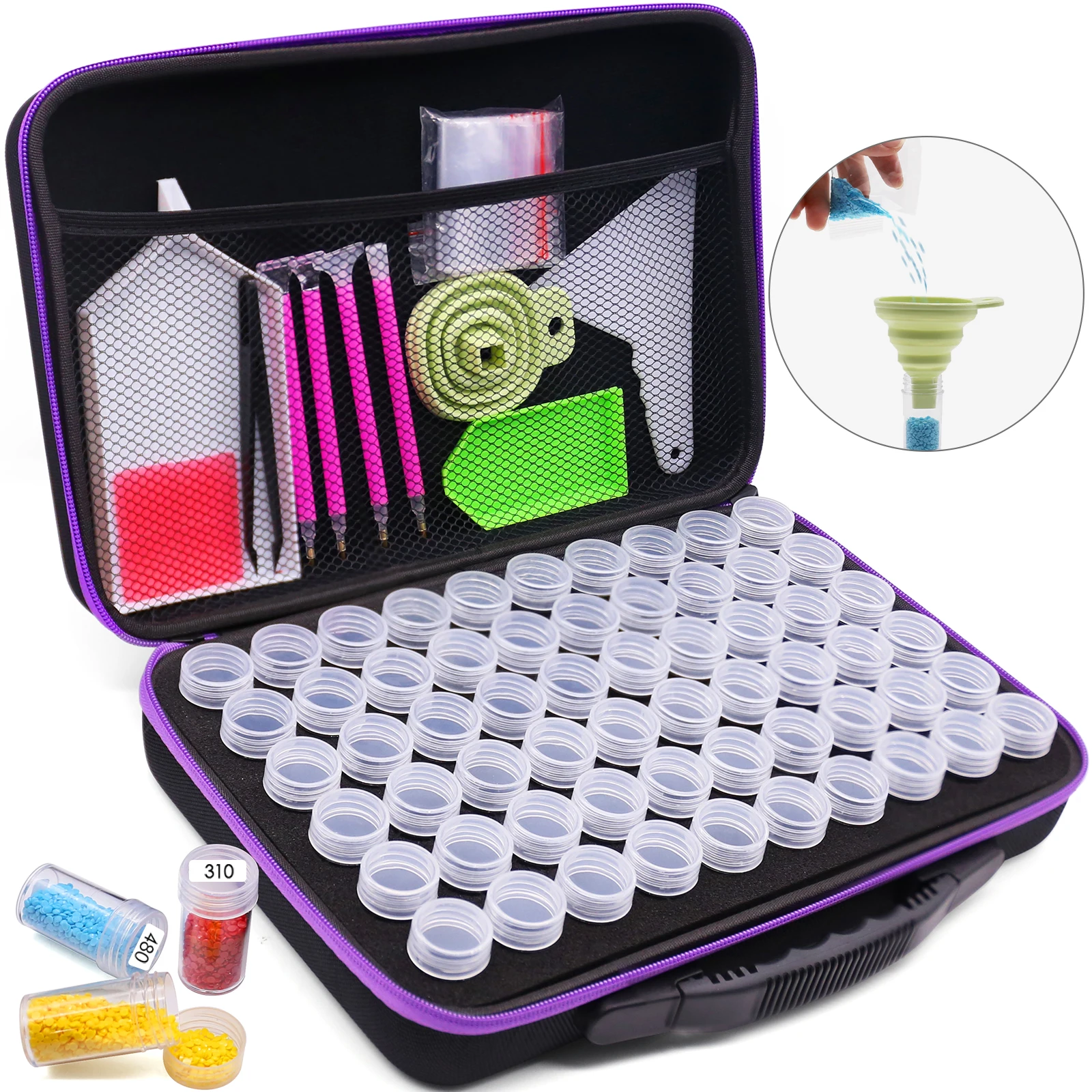 

5D Diamond Painting Accessories Storage Box 7/15/30/60 Slot Beads Storage Container Jar Zippered Case for DIY Diamand Painting