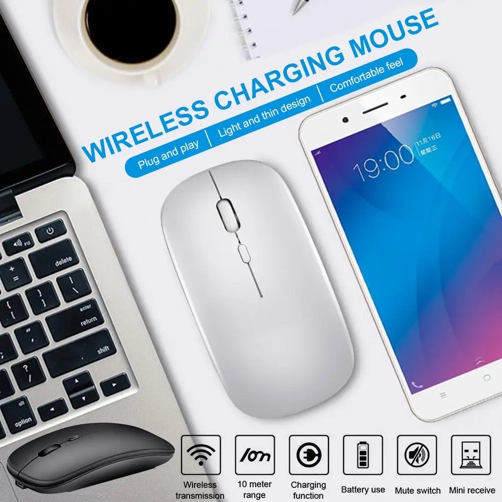 Bluetooth Двухрежимная Мышь 2 4 ГГц Беспроводная зарядка тонкая модная черно белая