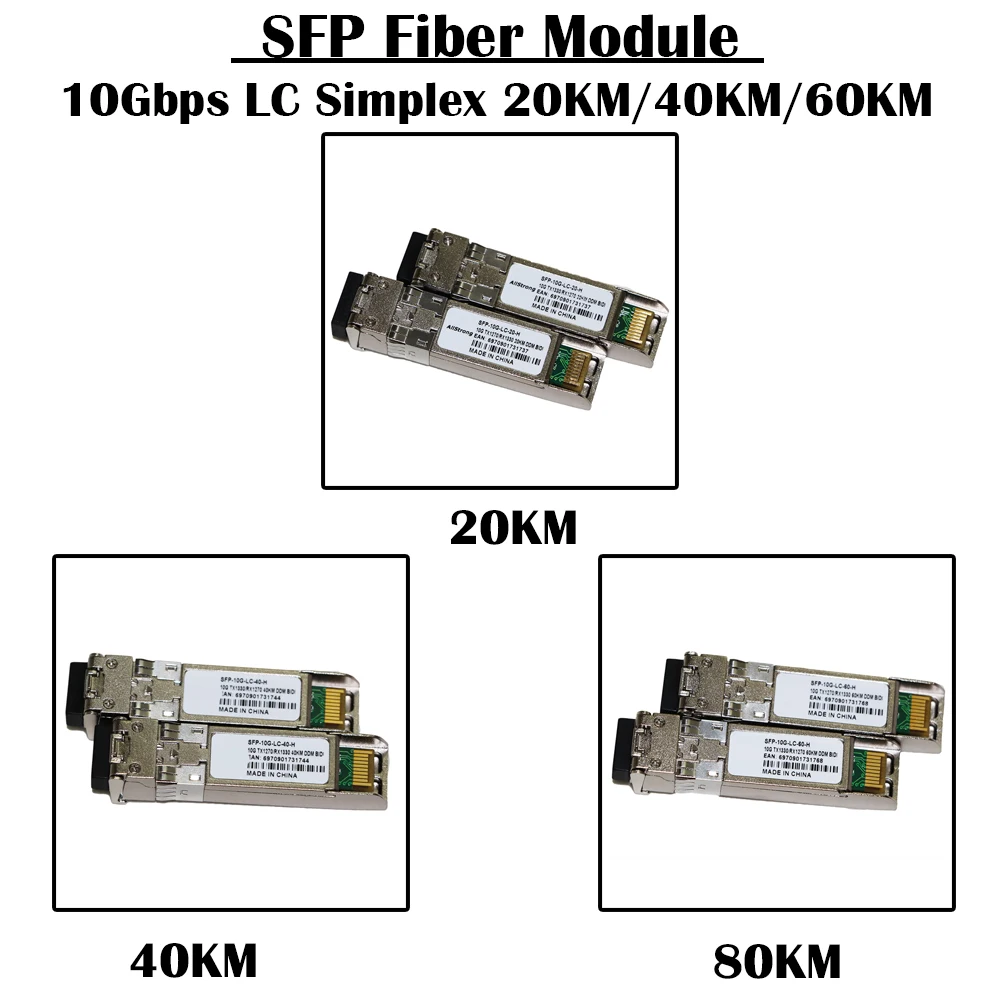 10 Гбит/с LC коннектор SFP модуль 20 км/40 км/60 км 1270/1330 DDM BIDI SM Simplex FTTH Ethernet Сетевая