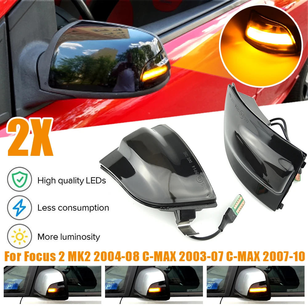 

2Pcs Hot Turn Signal Light For Ford Dynamic LED Side Wing Mirror Sequential Indicator Blinker Lamp for Focus MK2 2004-2008 C-MAX