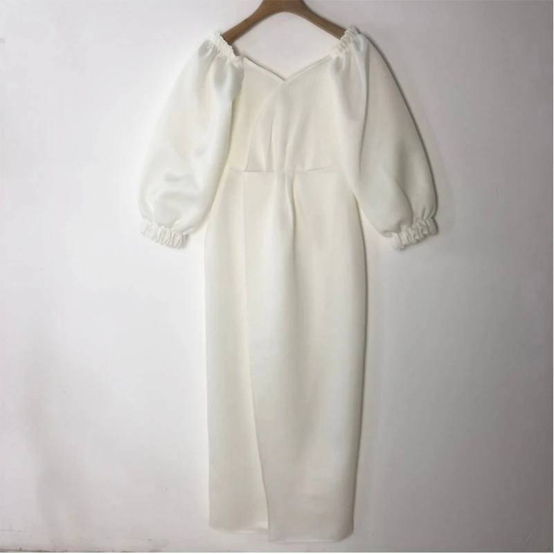 Женское платье с V образным вырезом и рукавами фонариками|Женские платья| |