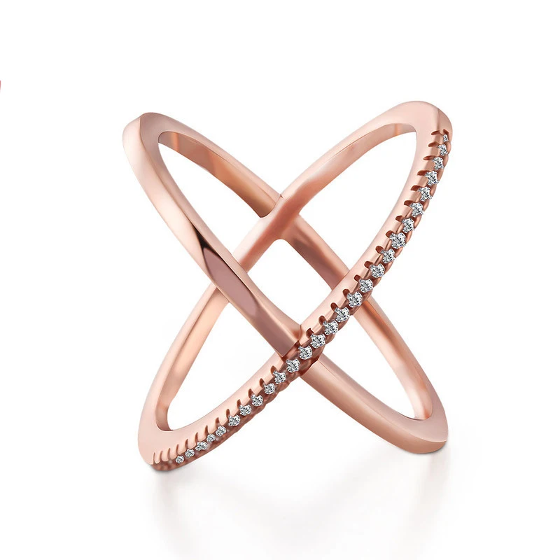 rose gold 2 цвета х образные буквы новейший дизайн кольцо бесконечность с микро проложили CZ Модные женские серебряные кольца оптом - Цвет камня: rose gold