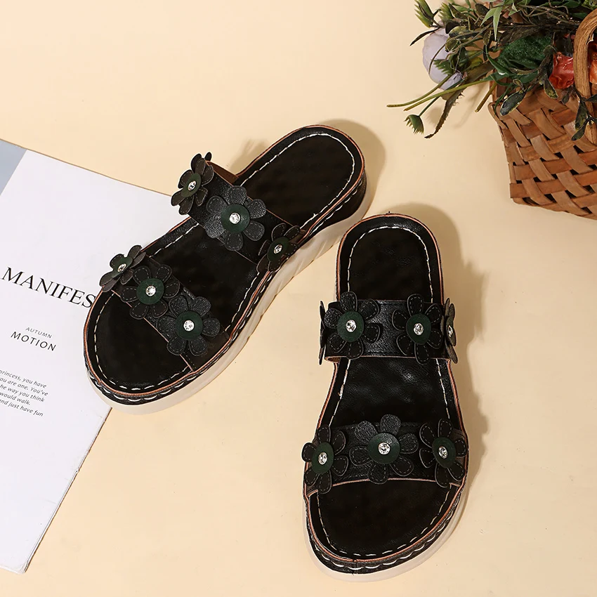 

Новинка 2021, сандалии на толстой подошве с ручной застежкой и цветами, женские сандалии с открытым носком на высоком каблуке, женские сандали...