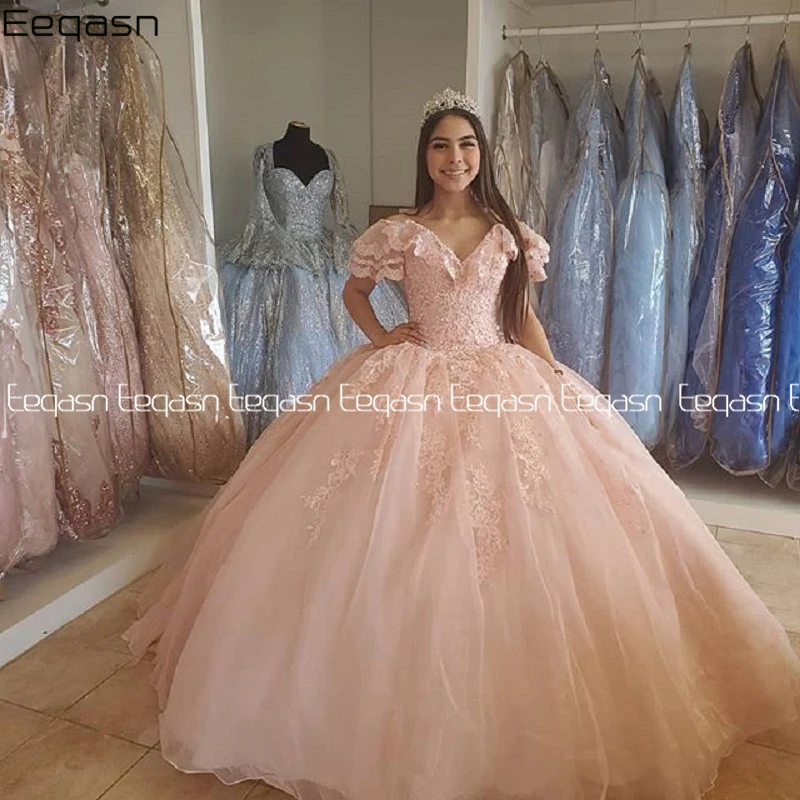 Eeqasn розовое милое платье 16 Quinceanera 2020 бальное винтажные кружевные платья 15 лет для