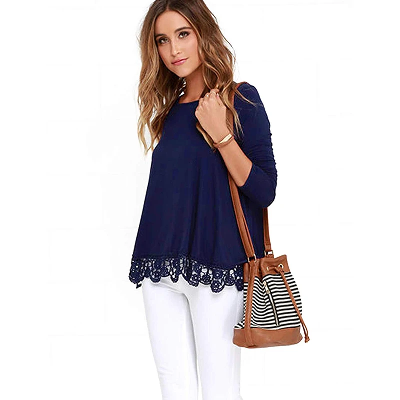 Женская кружевная рубашка поло с длинным рукавом и круглым