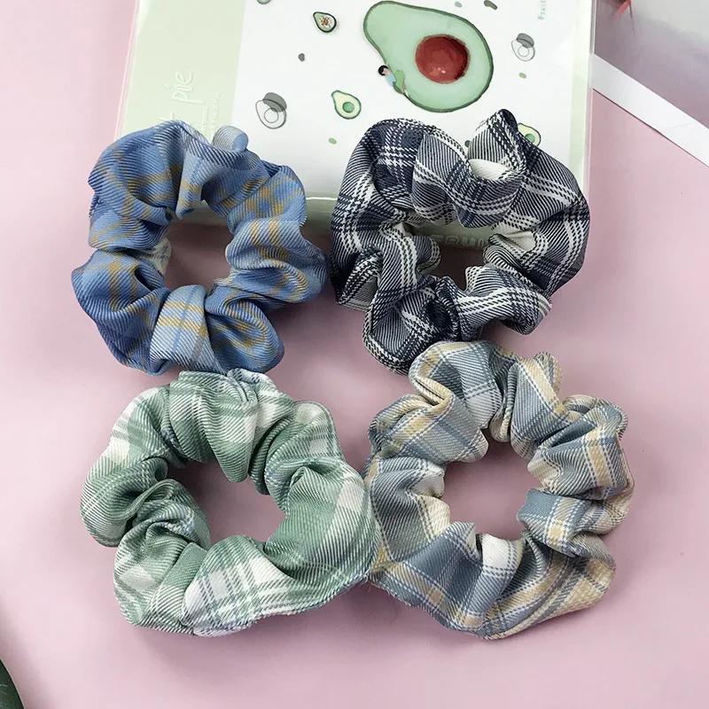 

New 3.9-inch large intestine hair tie tie hair band JK fabric plaid ball head rubber band hair accessory head rope headdress