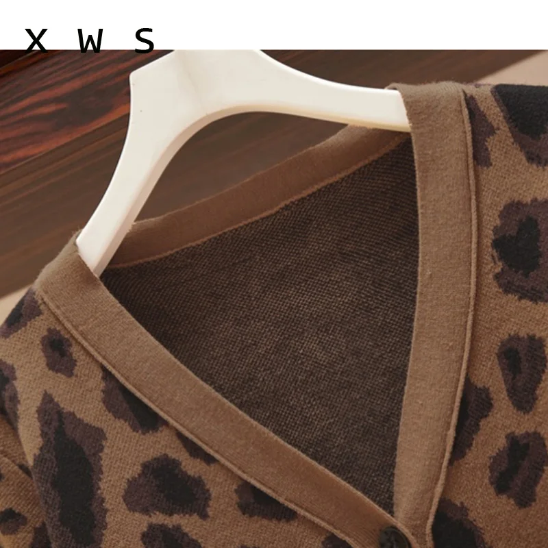 

2020 Women Sweater and Cardigans Casual Loose Knit Jackets sexy Leopard Cardigans female oversized Sweater Cardigan