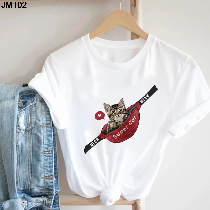 

Kawaii Funny Animal Printed T-shirt Summer Short-sleeved O-neck Fashion Woman's Tshirt Harajuku Women's White Top Female T Shirt