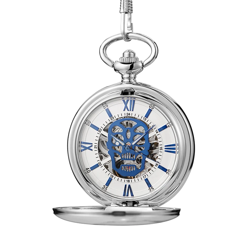 Карманные часы с механическим механизмом в стиле панк Череп золотистый