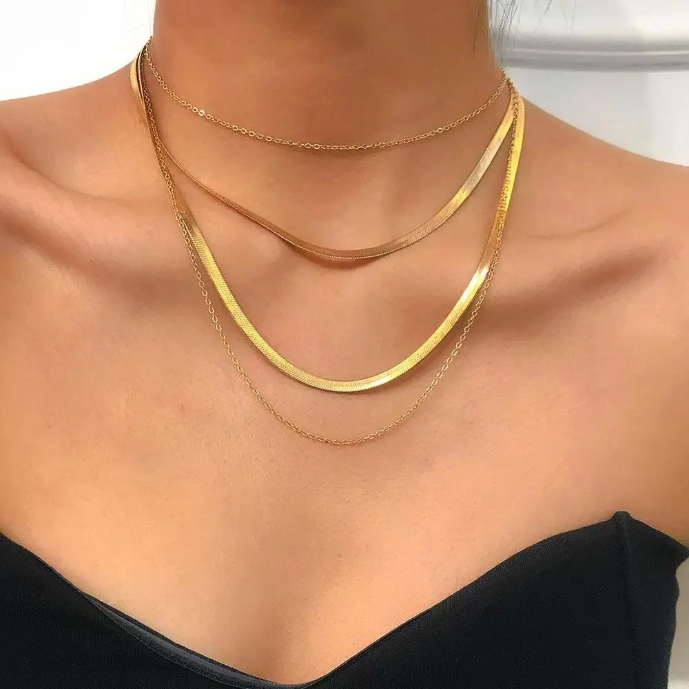 

New Hip Hop Punk Metal Snake Bone Chain Necklace Retro Geometric Box Chain Necklace For Women Fashion Jewelry Accessories