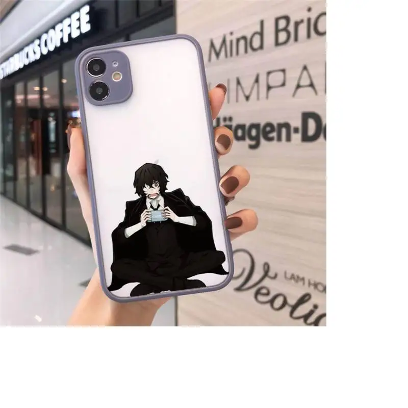 

Japan anime bungou stray Phone Case For iPhone 12 11 Mini Pro XR XS Max 7 8 Plus X Matte transparent Gray Back Cover