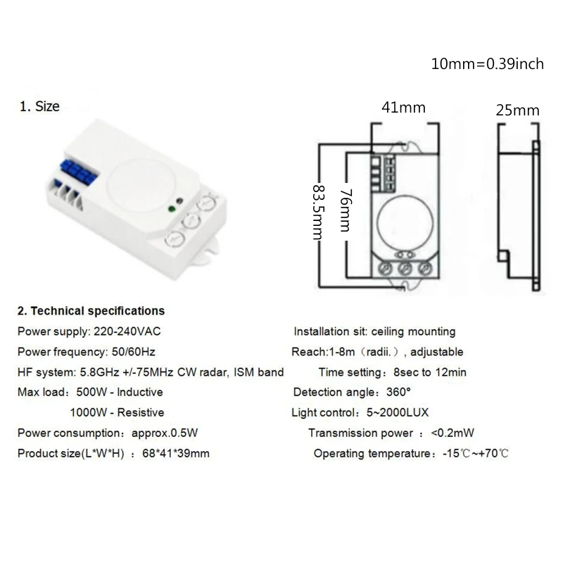 

Smart Microwave 5.8G-Radar Switch 360 Degree Detector Wall Light Switch Control