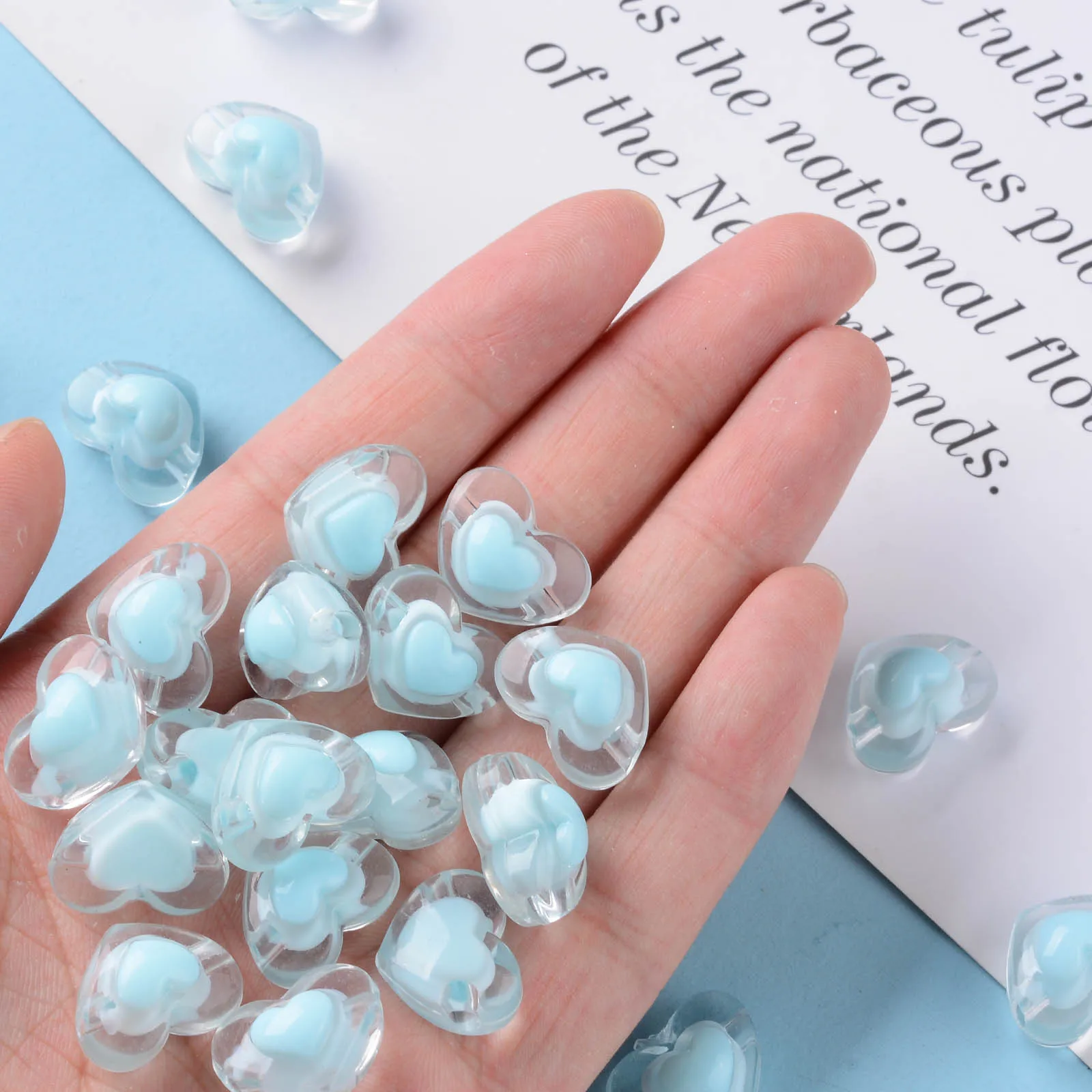 

500g Transparent Acrylic Heart Beads Plum Bead in Bead For DIY Jewelry Making , 13x17x9.5mm, Hole: 2.5mm, about 420pcs