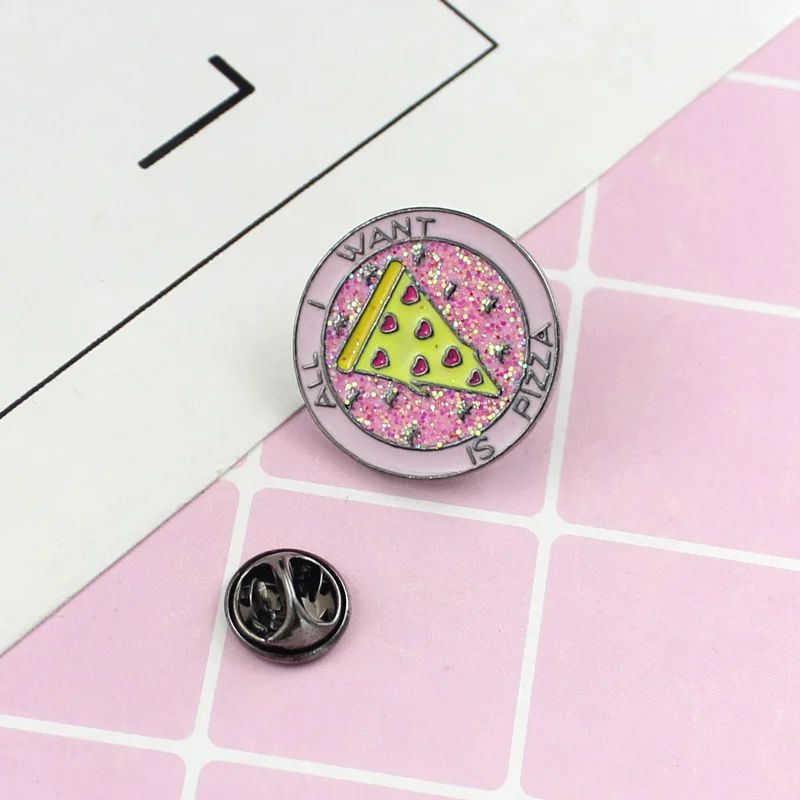 

Pink Collection Enamel Pin Circle Food Pizza Brooch Lapel Pin Denim Jeans Shirt Bag Cartoon Badge Jewelry Gift For Friends
