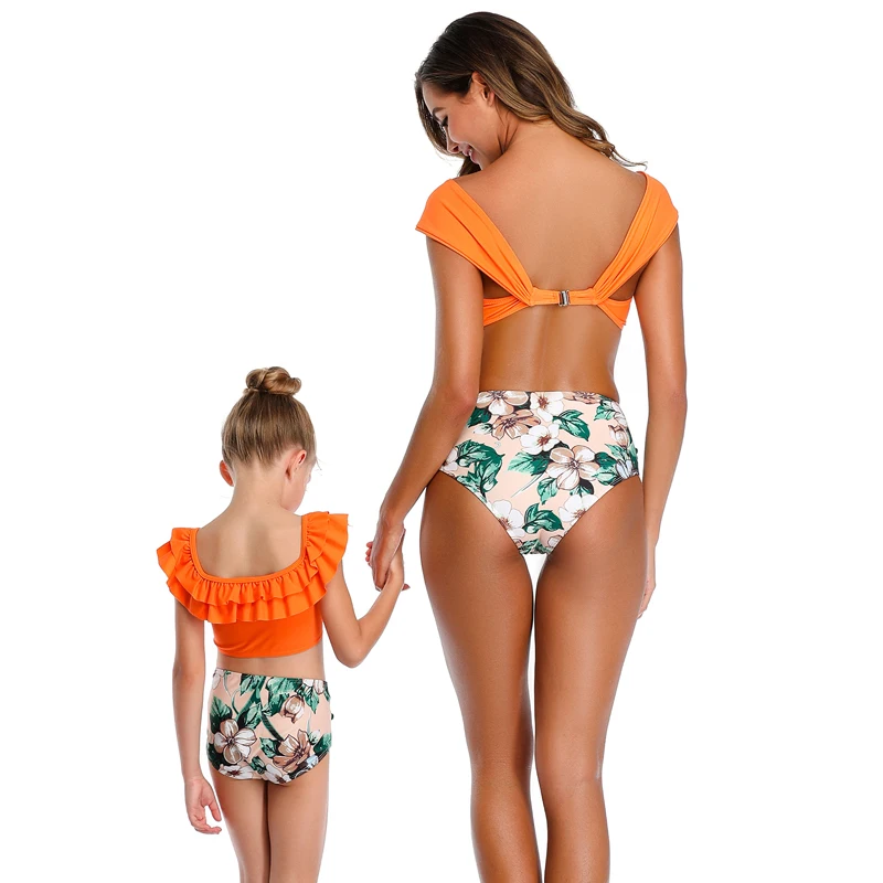 Сексуальный купальный костюм с оборками для мамы и дочки Женский женский