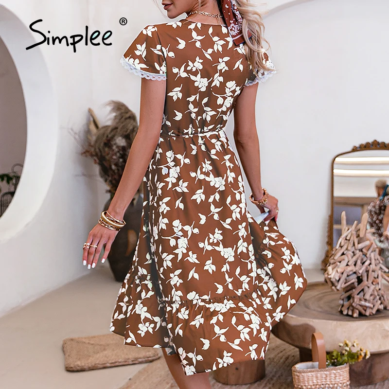 

Summer V-Neck Short Sleeve Printed Women's Dress 2021 Fashion High Waist Office Ladies Dresses Ootd Causal Wrap Vestidos