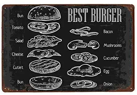 

Retro TIn Sign Breakfast Always Fresh Tin Sign Steak House Plaque Metal Vintage Sea Food Signboard Pizza Poster 8x12 Inch