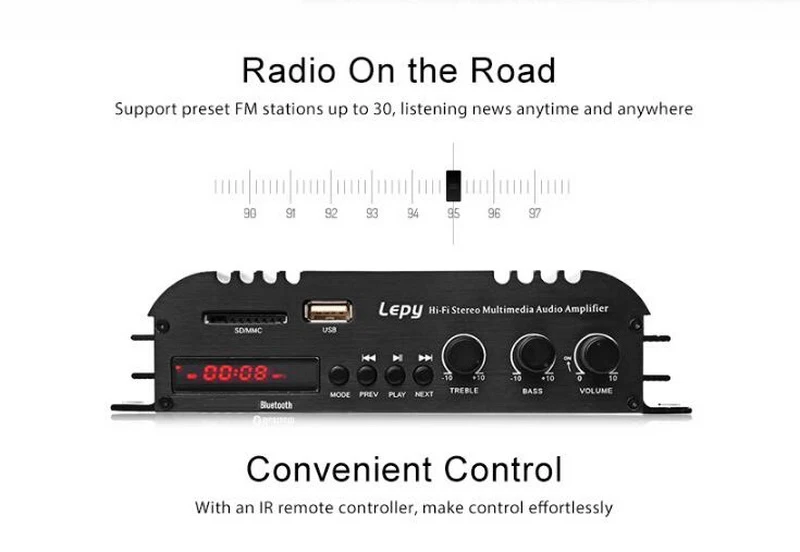 2x45 Вт мини-усилитель мощности для автомобиля стерео USB MP3 FM SD карта светодиодный экран с пультом дистанционного управления без адаптера питания