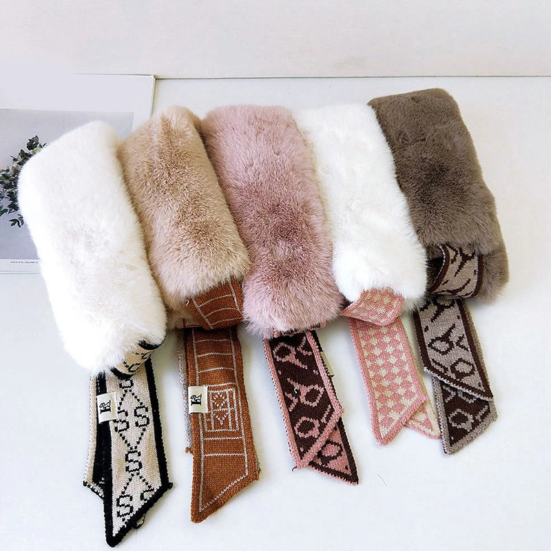 Плюшевый шарф Элегантные вязаные шарфы женский шейный теплый из искусственного