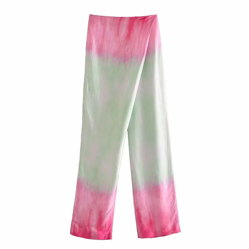 

YENKYE New Design Vintage Tie Dye Wrap Pants Women High Waist Casual Loose Long Trousers Streetwear Female Summer pantalones