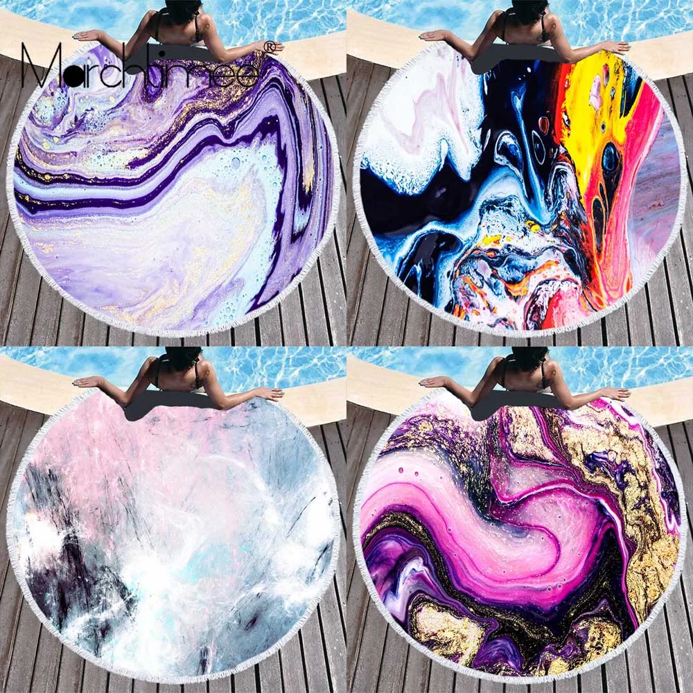 Психоделическое пляжное полотенце с абстрактным узором круглое большое
