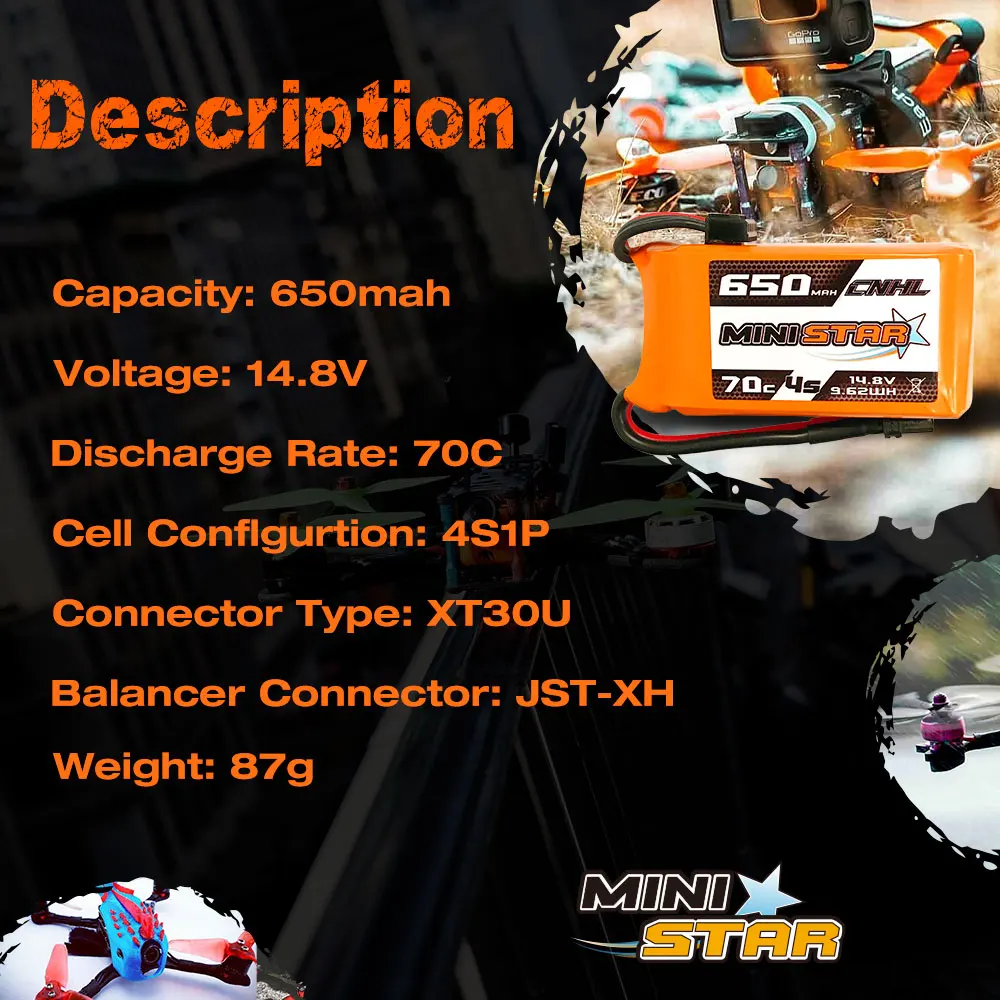 3 шт. CNHL MiniStar 14 8 v 650mAh литий полимерный Батарея 4s 70C с XT30U штекер RC батареи для