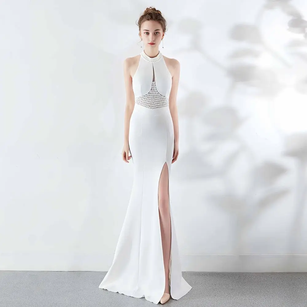 Женское вечернее платье Русалка Beauty Emily длинное ажурное с разрезом вырезом на шее