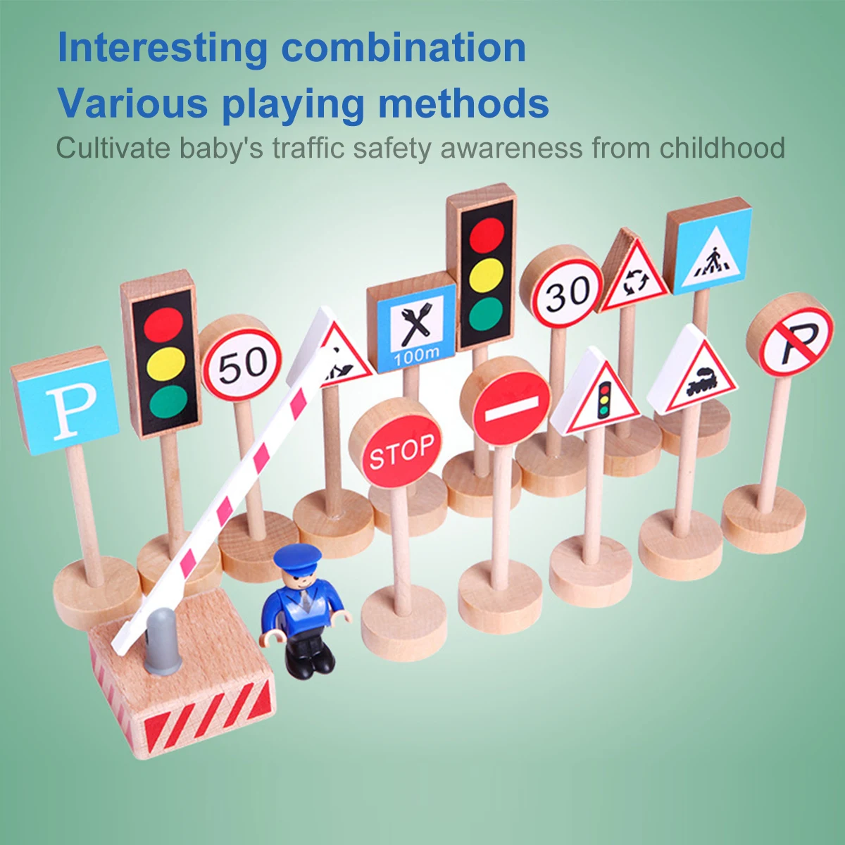 

16pcs Colorful Wooden Traffic Signs Playset Parking Scene Street Road Signs Lights Playset Educational Toy for Kids Birthday Gif