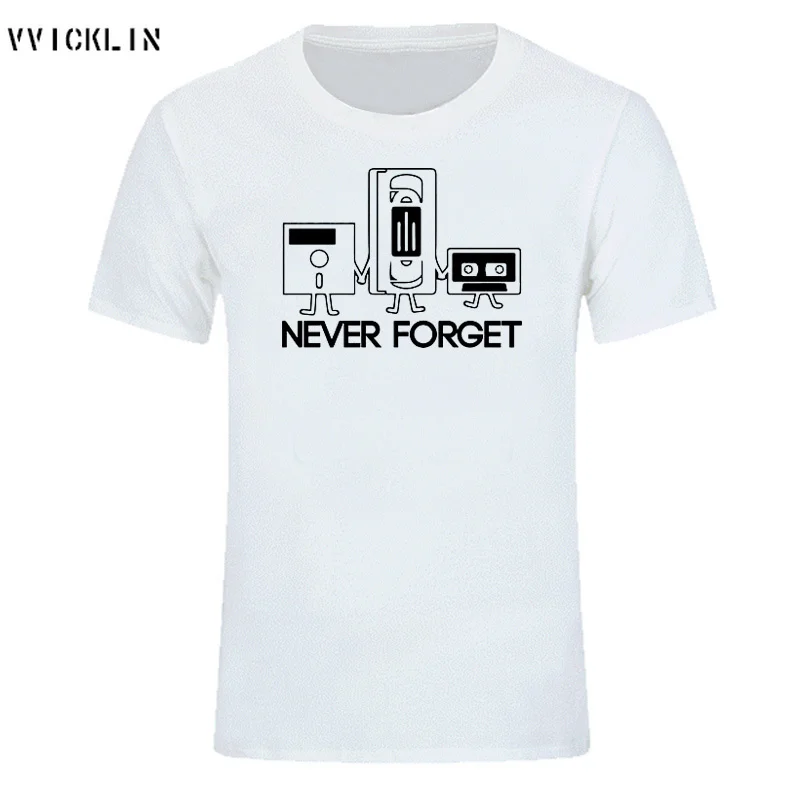 New Fashion T-shirts Men Short Sleeve Never Forget Floppy Disc VHS Cassette Tech Geek Print T Shirts Male Cotton Tops Plus Size | Мужская